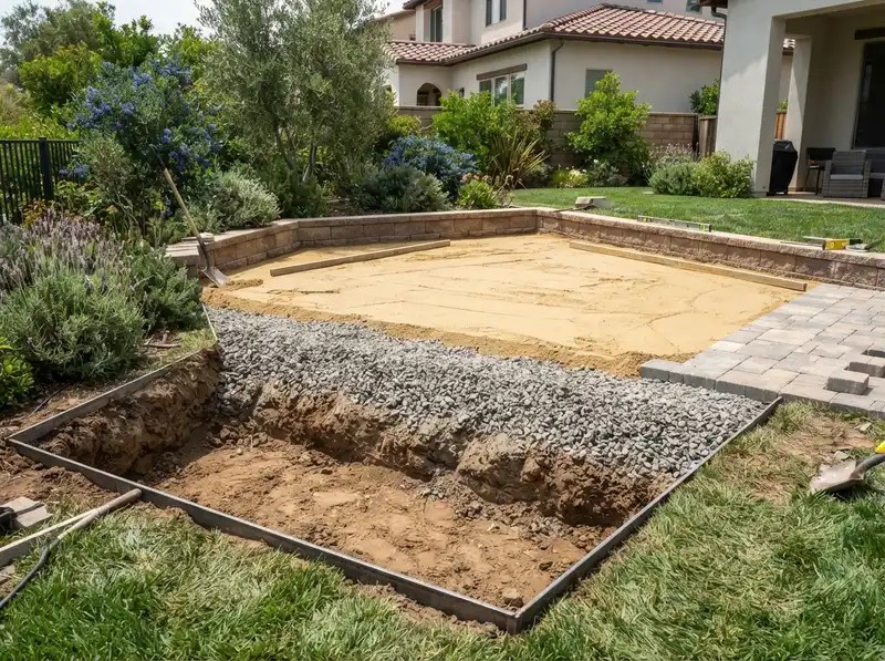 Base preparation for paver patio in Homeland